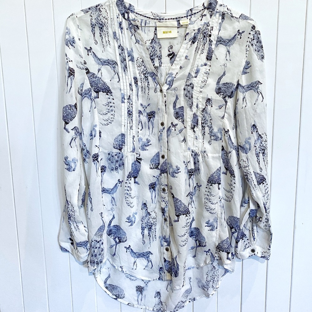 Maeve Button Down Shirt with Forest Animal Print
